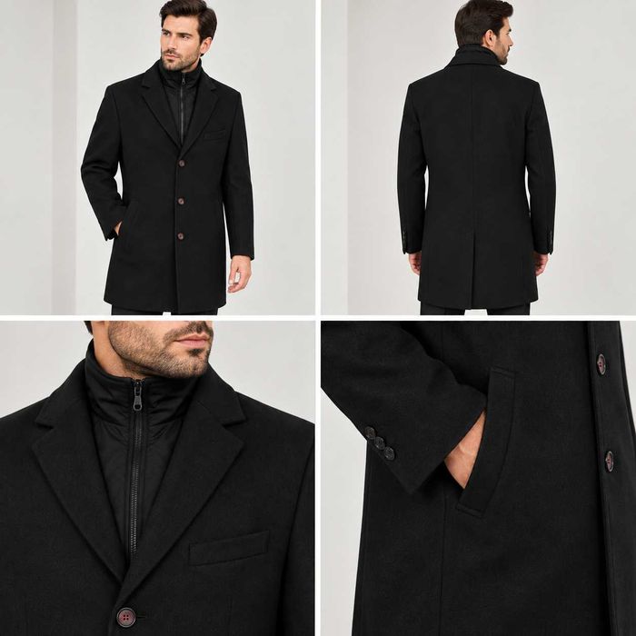 Pardesiu barbat, Negru, Slim fit, Two Be  Italia, 52/54