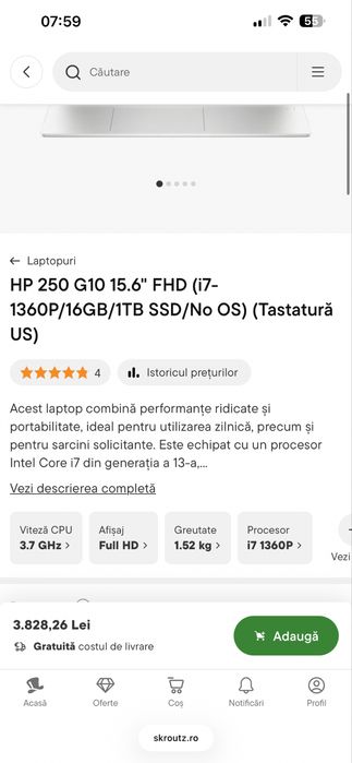 Laptop HP 250 G10 Laptop, 15.6" FHD IPS Display, Intel i7-1355U