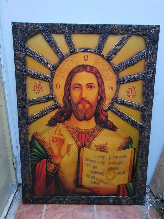 Icoane mari (110/80cm) sfintite, lemn cu rasina si filigran in relief