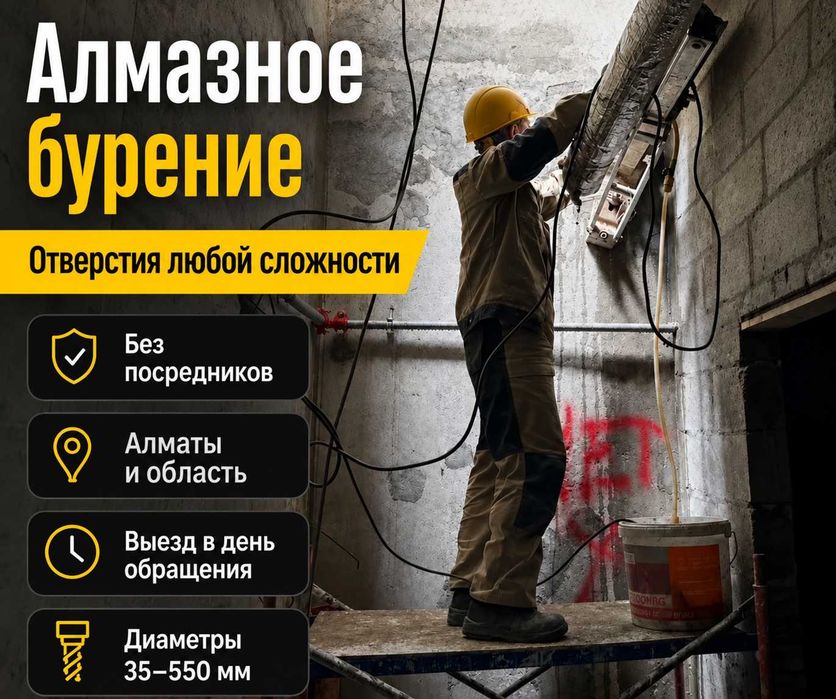 Алмазное сверление и бурение бетона. Срочный выезд недорого