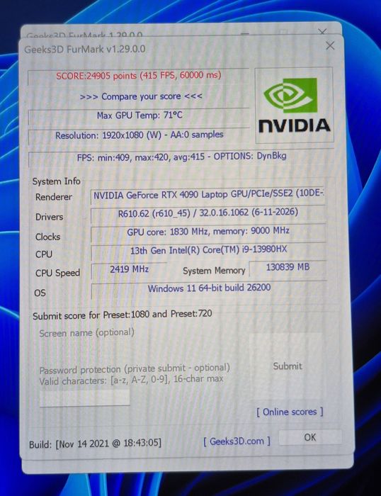 Laptop Gaming MSI Titan i9 13980HX RTX 4090 17.3" 4K 144Hz