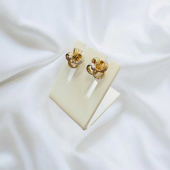 Cercei aur galben si alb model floare 14K