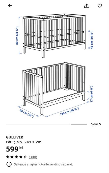 Patut IKEA Gulliver si saltea IKEA Skonast 120x60
