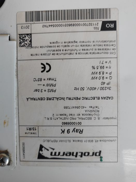 Centrala termica electrica Protherm Ray 9 kw
