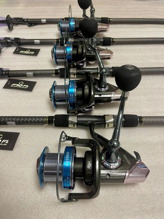 SET 4 Lansete Telescopice FL TELE CARP 3.90m 180G + 4 Mulinete AQ10000