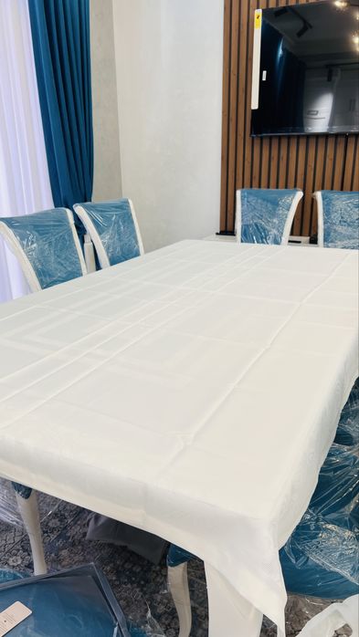 Люкс комплект: 220×120 см стол + 10 та юмшоқ стул