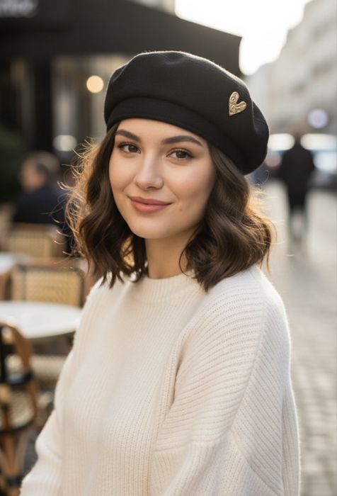 Черная беретка с сердечком
