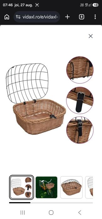 Coș frontal bicicletă cu capac, 50x45x35 cm, salcie naturală