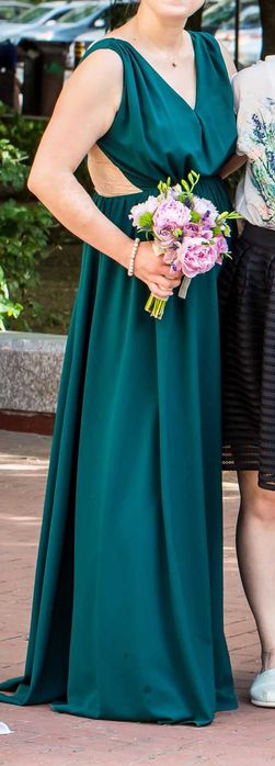 rochie ocazie lunga - tripluvoal - verde inchis -Reducere