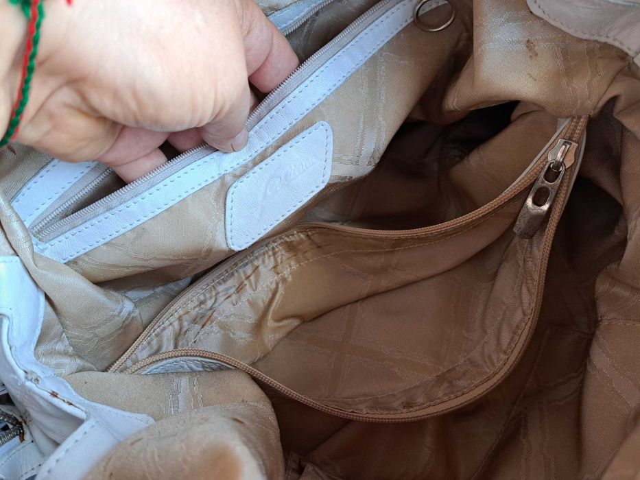 дамска чанта,Fabiana,голяма бяла торба-естествена кожа