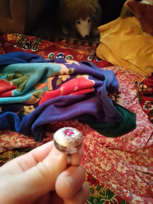 Кольцо серебряное с позолотой.