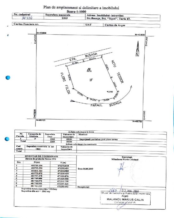 Teren intravilan Curtea de Arges 2263 mp ,Busaga 11 euro/mp