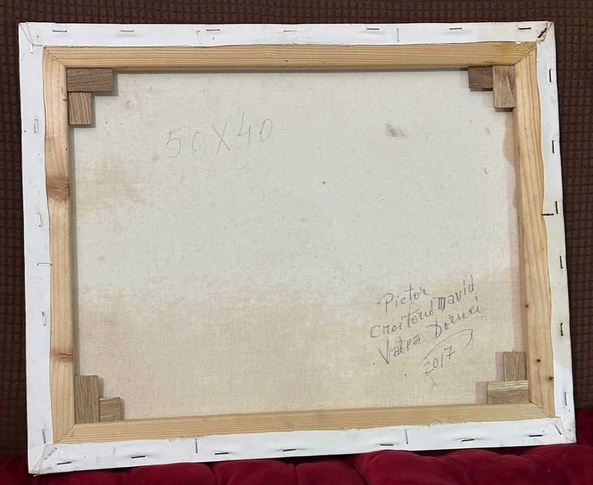 TABLOU DAVID CROITOR - Ulei pe panza - 50x40 - Pictura Flori in ulcior