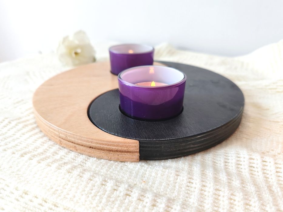 Suport din lemn pentru lumânări, Yin-Yang