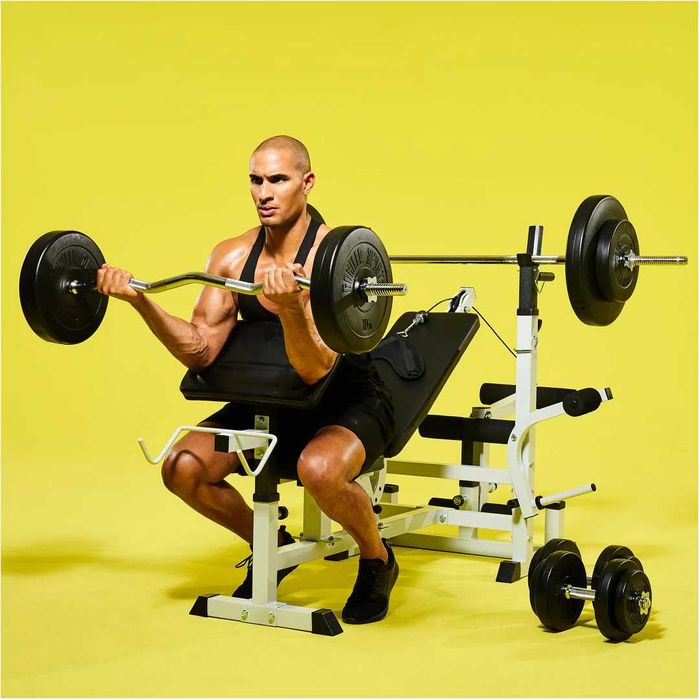 Banca Multifunctionala cu Set Greutati 100kg + Covoras Protectie