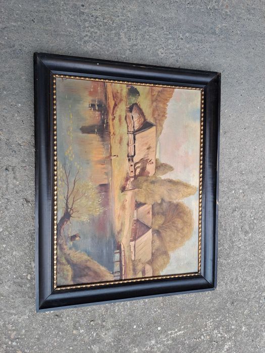 tablou vechi pictura pe pfl 74/59 cm semnat