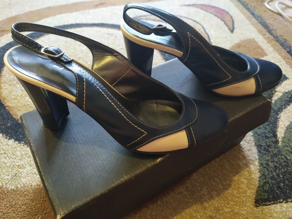 Pantofi piele naturala culoare blue inchis cu alb nr 38