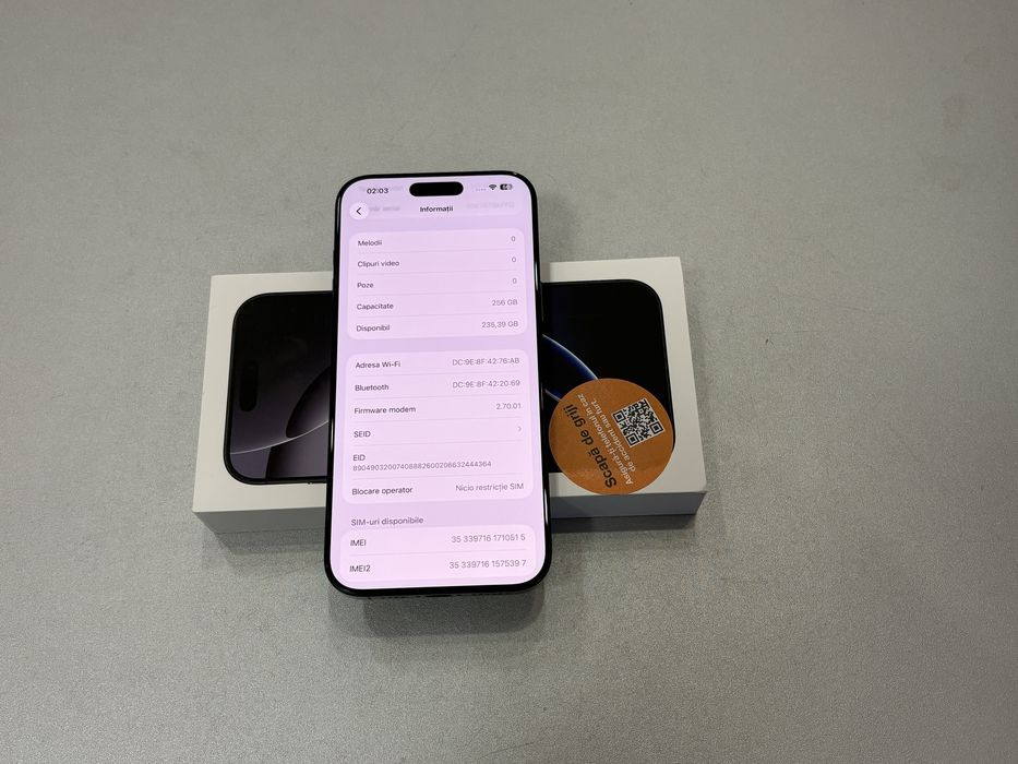 Iphone 16 Pro Max, 256GB, Black Titanium, la cutie