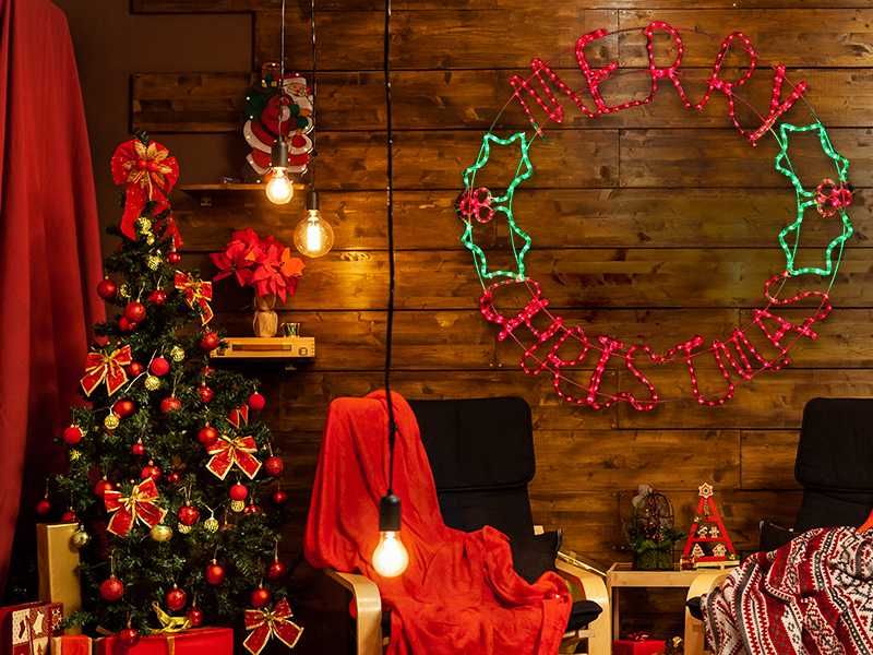 Лед Led светлинен надпис кръгла Весела коледа Merry Christmas