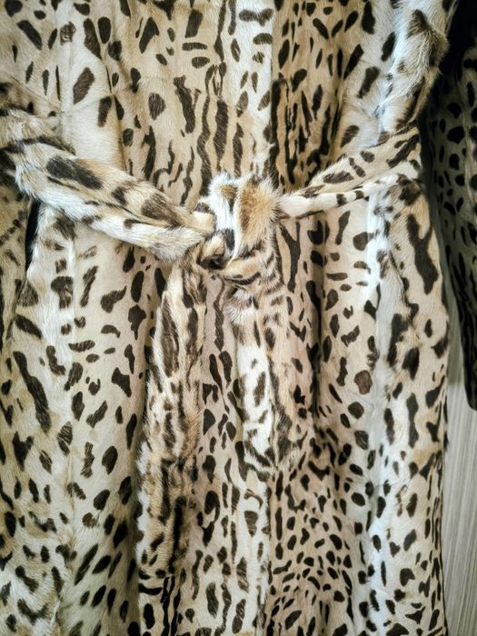 Палто от естествена кожа с косъм и  леопардов принт
