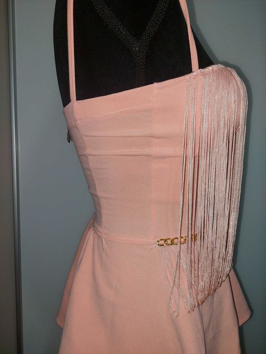 Top roz peplum cu franjuri BBY/Bianca Dragusanu