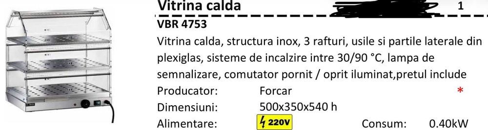 Vand Vitrina calda structura inox