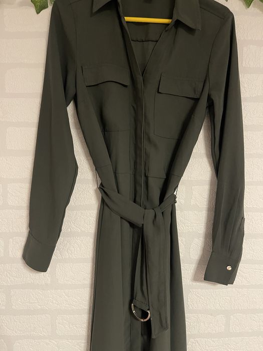 Rochie H&M kaki lungă, cu curea, XS / S