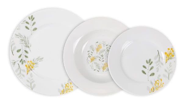 Set vesela masa Reims 18 piese, portelan decorat, rotund, Culoare Alb