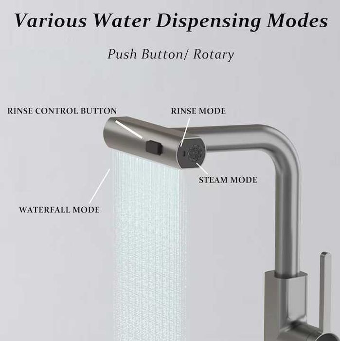 Robinet bucatarie curgere tip cascadă, jet, spray, duș extractibil