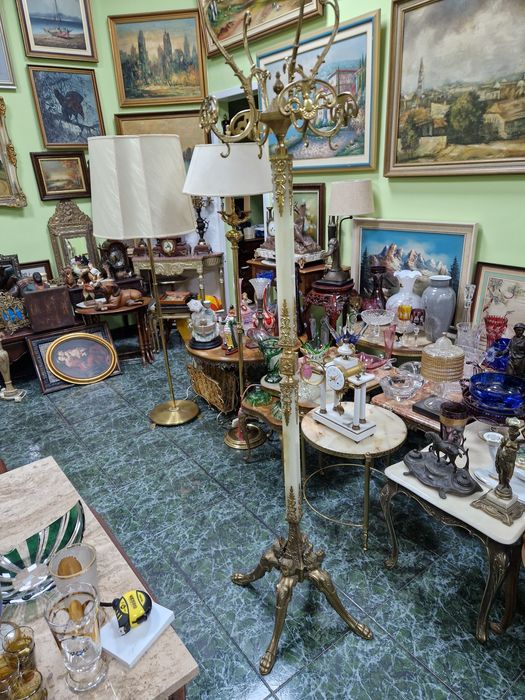 Уникална антикварна френска подова закачалка бронз и оникс