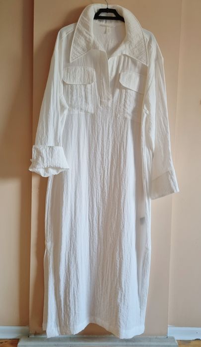 Бяла рокля кафтан дълга лятна плажна риза туника maxi oversized цепки