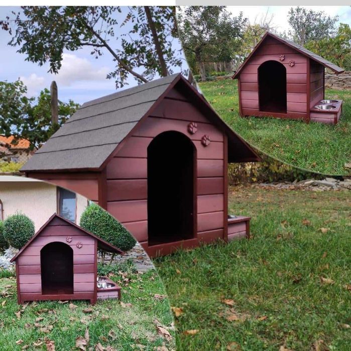 Къща за куче със стряха + купи;Колиба за кучета;Къщи за кученца-Кафява