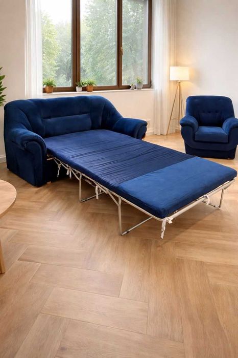 Canapea extensibilă + 2 fotolii – catifea/velur albastru