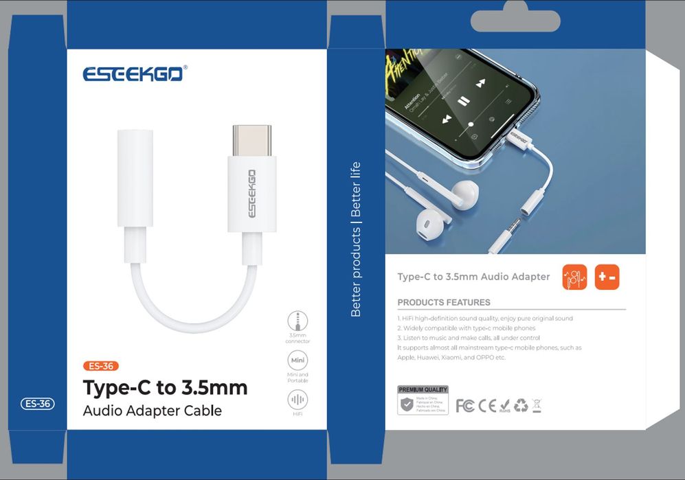 Адаптер за слушалки 3,5mm jack към USB C