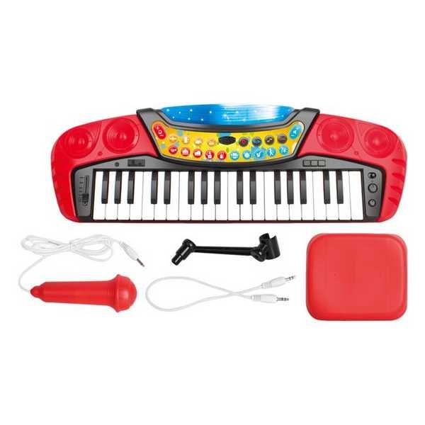 Детска йоника Mercado Trade, С микрофон, столче и светлини, Червен