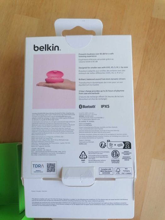 Căști wireless Belkin SoundForm Nano pentru copii fete – Microfon Bluetooth 5.0 Roz 5 ore de redare + 19 ore de incarcare in carcasa