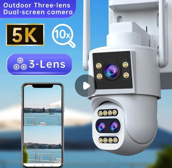 Камера за видеонаблюдение двойна PTZ WIFI камера 5+5MP