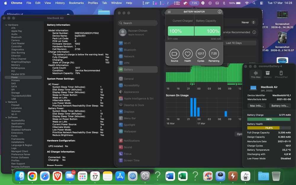 Baterie originala Apple MacBook Air M1 model A2337 , 79% Health !