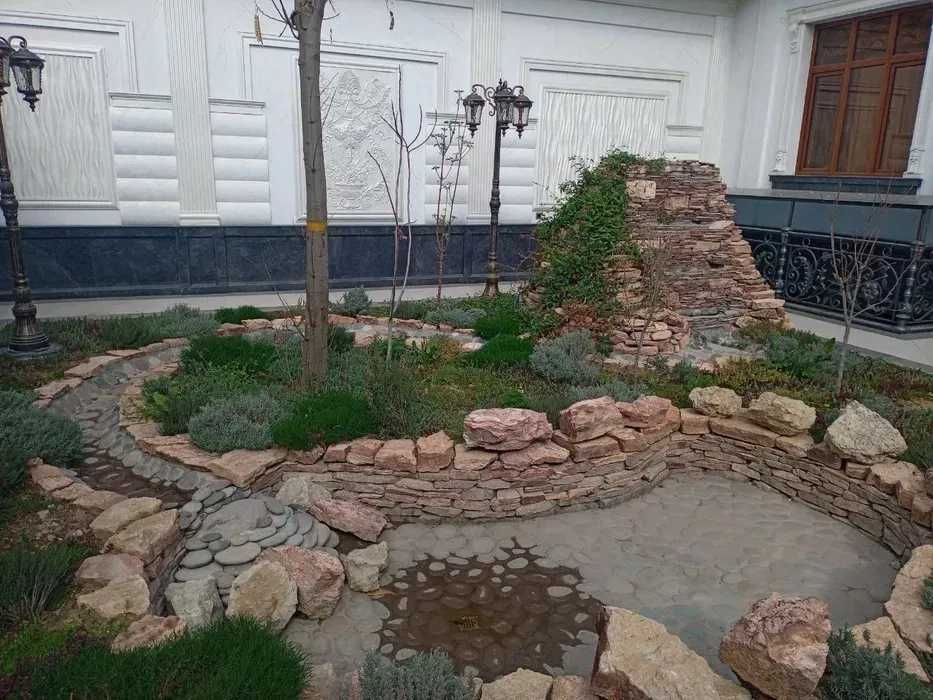 Водопады пруды с внутр циркул воды ручьи. Можно для разведения рыб