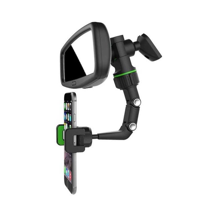 Стойка за телефон с монтаж на огледало за обратно виждане.