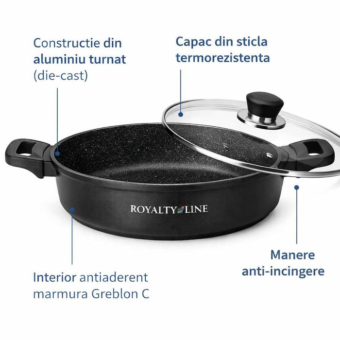 Oala joasa din aluminiu turnat cu capac 30 cm Royalty Line