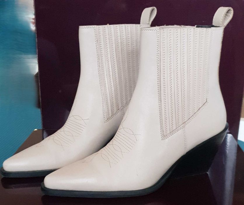 Botine dama, BADURA, Piele naturala, Alb-Crem, 39 EU