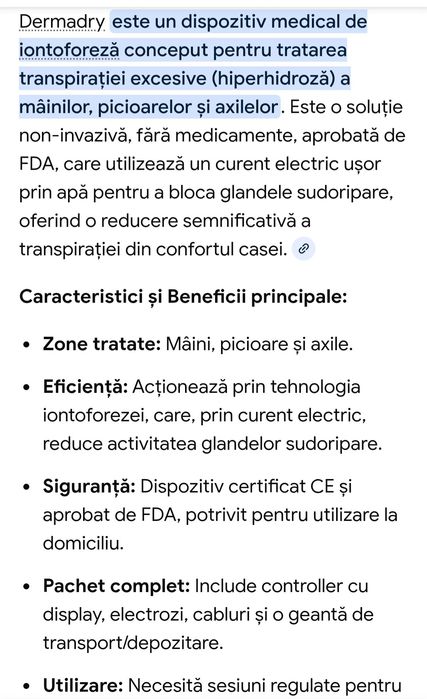Dermadry pentru transpiratie picior, maini  si axile