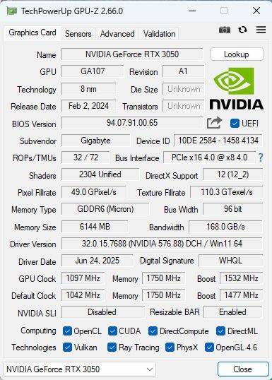 Nvidia RTX 3050 (nu necesita alimentare)