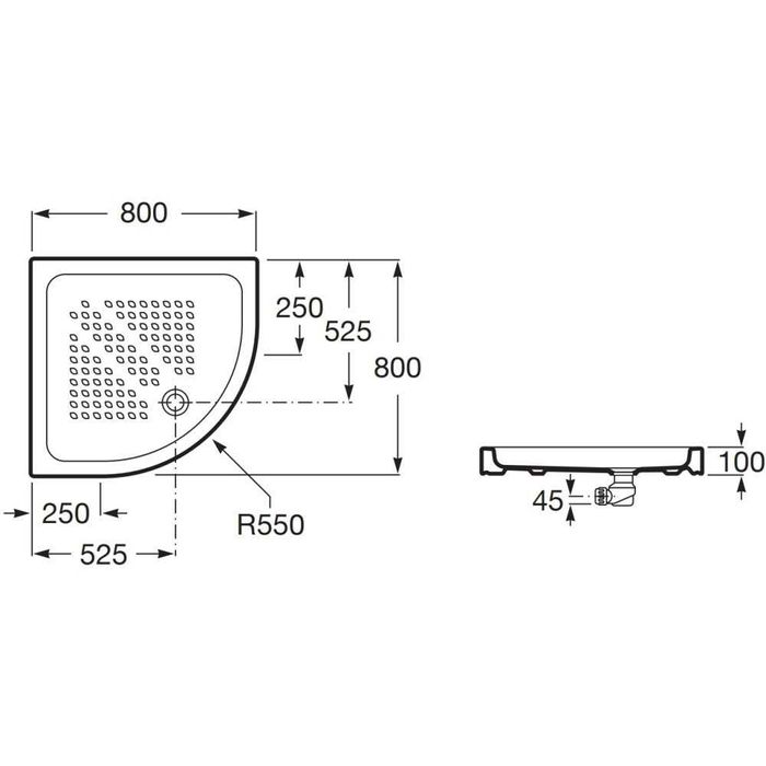 Cadita dus ceramica semirotunda 80x80 cm - ROCA + sifon