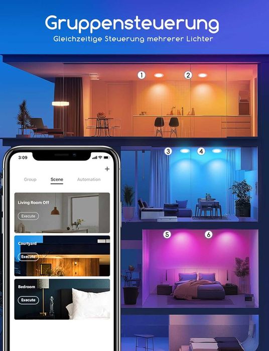 Set 4 spoturi smart LED RGB+CCT 6w Alexa