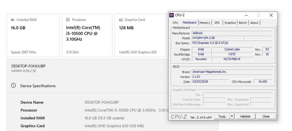 Placa de baza ASRock H410M-H/M.2 SE + Intel Core i5 10500 3.1Ghz+16gb