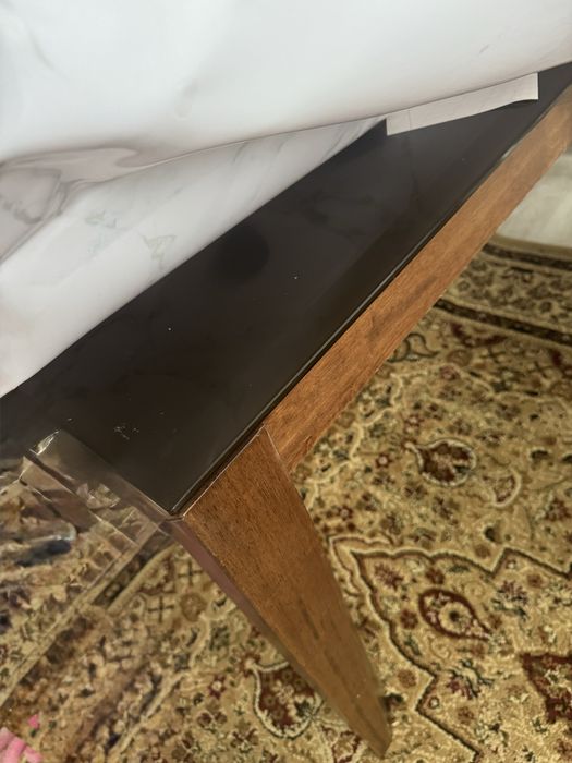 Стол кухонный квадратный, темное стекло и 6 стульев