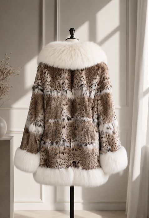 Blană naturală de lux – râs siberian & vulpe polară | Stare impecabilă