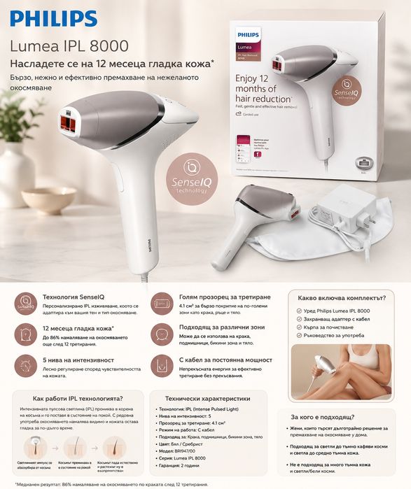 Фотоепилатор Philips Lumea IPL 8000 SenseIQ